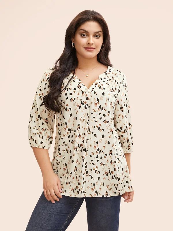 Special Discounts Inside!Allover Print Notched Lantern Sleeve Blouse