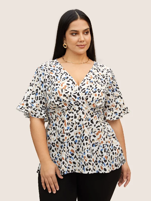 Exclusive Deals Just for You!Allover Print Wrap Flutter Sleeve Blouse