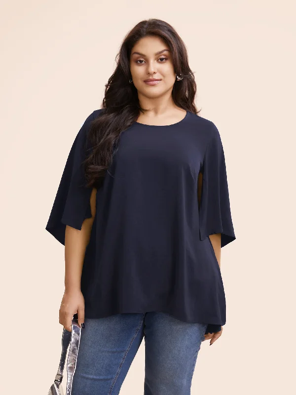 Great Deals, Just for You!Plain Mesh Flutter Sleeve Hanky Hem Blouse