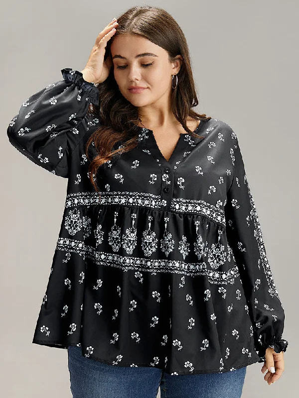 Find the Best Deals Here!Bandana Print Flutter Trim Blouse