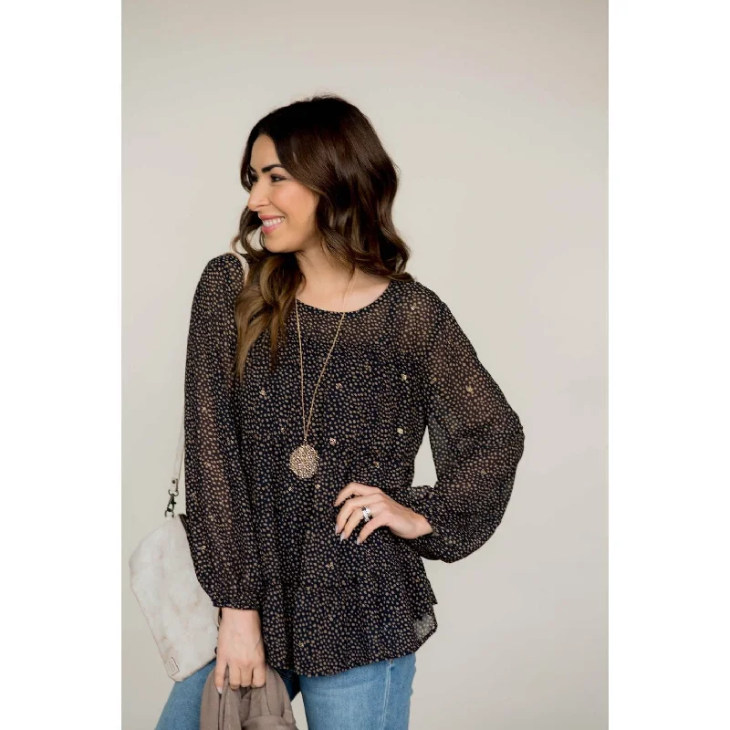 Today Only – Don’t Miss It!Hint of Shine Tiered Speckled Blouse