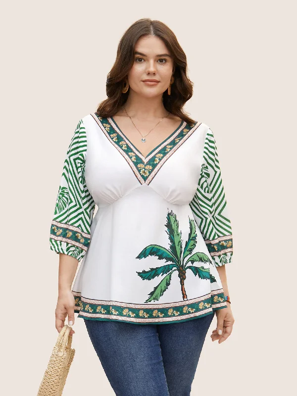 Your Favorite Sale is Back!Boho Coconut Tree Print Lantern Sleeve Blouse