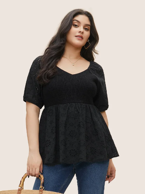 Today’s Deals, Tomorrow’s Regrets!Broderie Anglaise Patchwork Lantern Sleeve Shirred Blouse Today’s Deals, Tomorrow’s Regrets!Broderie Anglaise Patchwork Lantern Sleeve Shirred Blouse