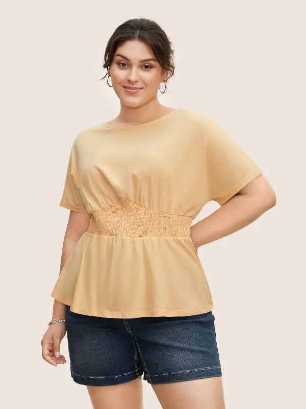 Don’t Wait – Shop Today!Cotton Crew Neck Shirred Batwing Sleeve T-shirt