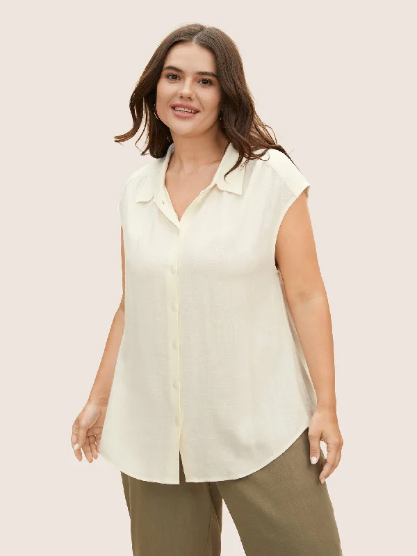 More Discounts, More Joy!Linen Blend Shirt Collar Arc Hem Blouse