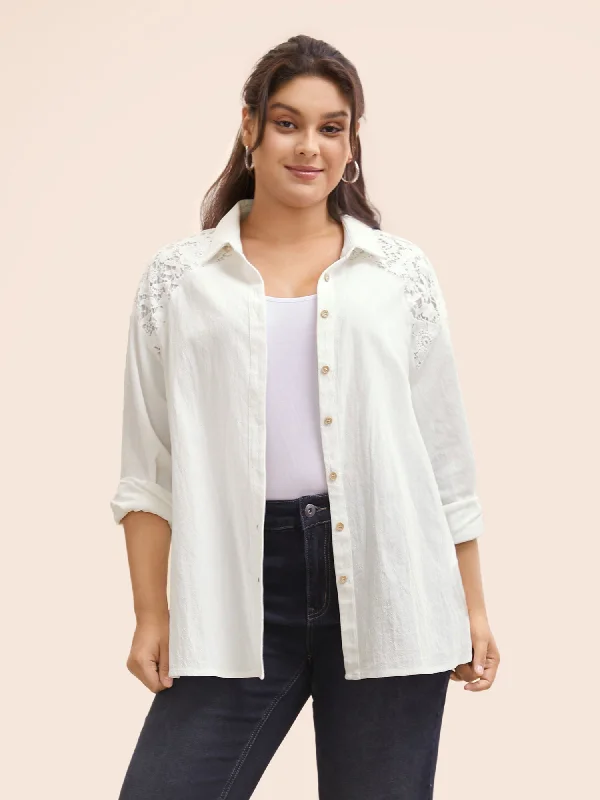 Bigger Savings, Better Shopping!Crochet Lace Patchwork Button Up Blouse