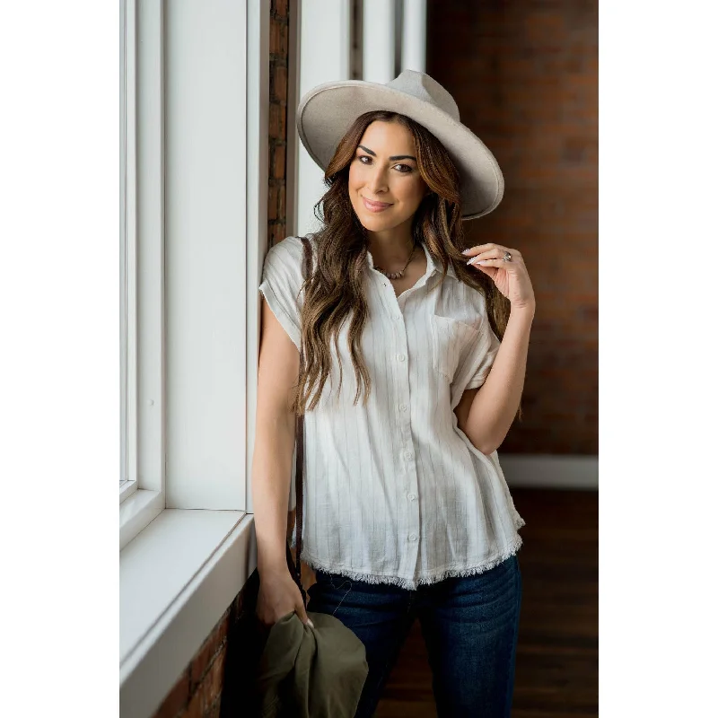 Exclusive Deals Just for You!Faded Stripe Fringe Button Up Blouse
