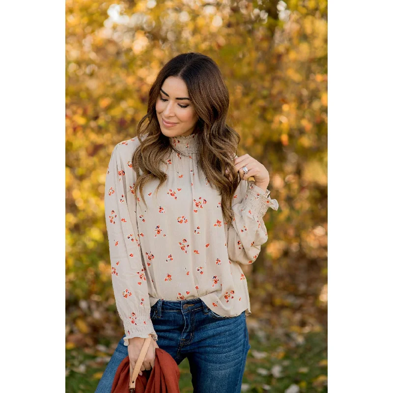 Your Shopping Spree Starts Here!Fancy Floral Cinch Neck Sleeve Blouse