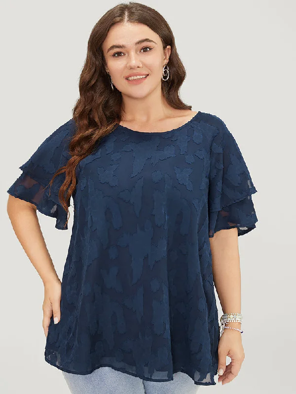 Hot Deals You Can’t Resist!Floral Print Ruffle Tiered Raglan Sleeve Mesh Blouse