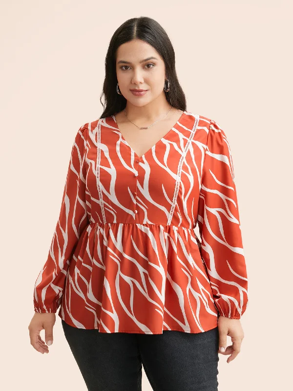 The Best Sale of the Year!Geometric Contrast Webbing Button Detail Blouse