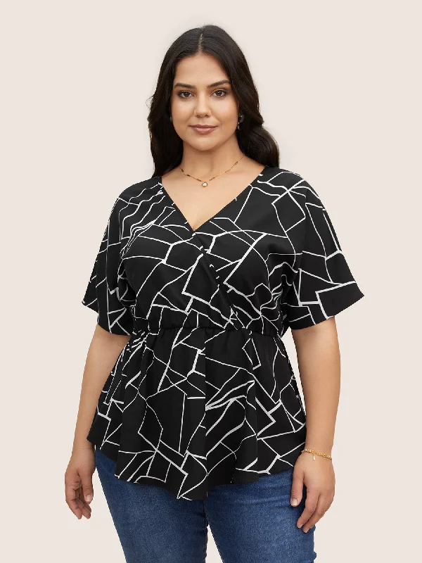 Shop Today, Save Tomorrow!Geometric Overlap Collar Ruffle Sleeve Blouse