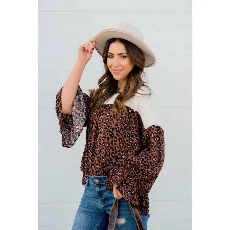 The Best Offers Are Here!Leopard Flare Sleeve Blouse