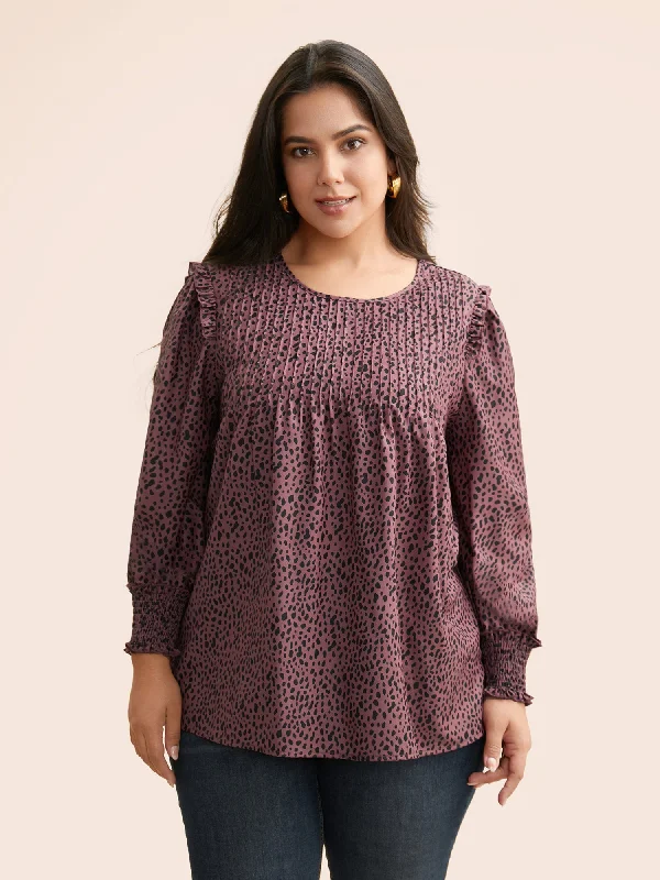 Savings You Can’t Ignore!Leopard Print Ruffles Shirred Blouse