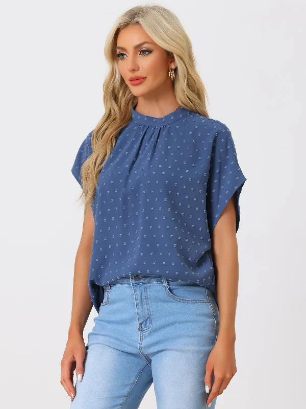 The Sale You’ve Been Waiting For!Swiss Dots Pleated Crew Neck Short Sleeve Casual Blouse The Sale You’ve Been Waiting For!Swiss Dots Pleated Crew Neck Short Sleeve Casual Blouse