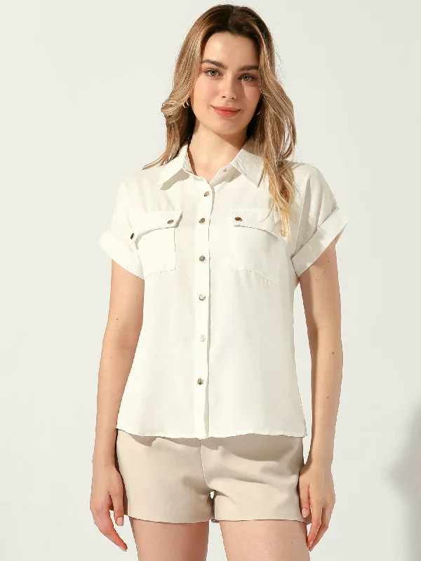 Find Your Perfect Deal Today!Chiffon Button Down Elegant Casual Short Sleeve Shirt