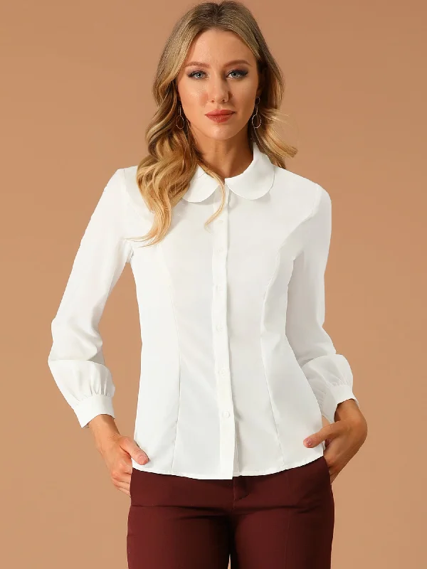 Biggest Sale of the Season!Button Up Peter Pan Collar Long Bishop Sleeve Blouse