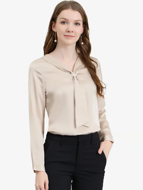 Sale Alert – Get Ready to Shop!Satin Tie Neck Long Sleeve Solid Color Elegant Office Work Shirt Top Sale Alert – Get Ready to Shop!Satin Tie Neck Long Sleeve Solid Color Elegant Office Work Shirt Top