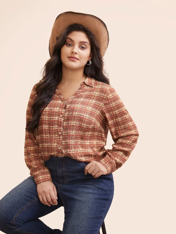 Shop More, Spend Less!Plaid Long Sleeves Blouse