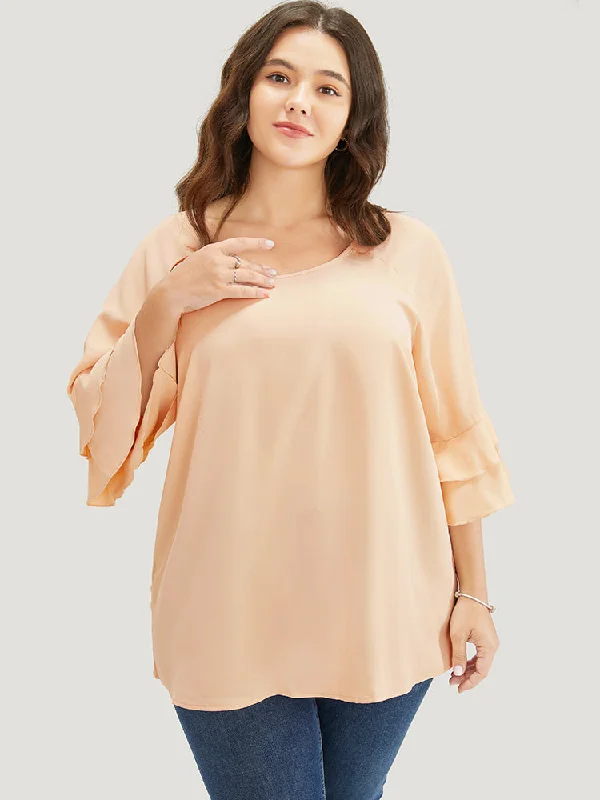 Get More, Spend Less – Shop Now!Plain Ruffle Tiered Round Neck Blouse