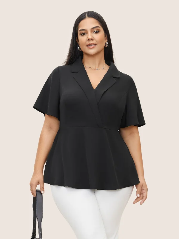 Your Shopping Spree Starts Here!Plain Suit Collar Ruffle Sleeve Blouse