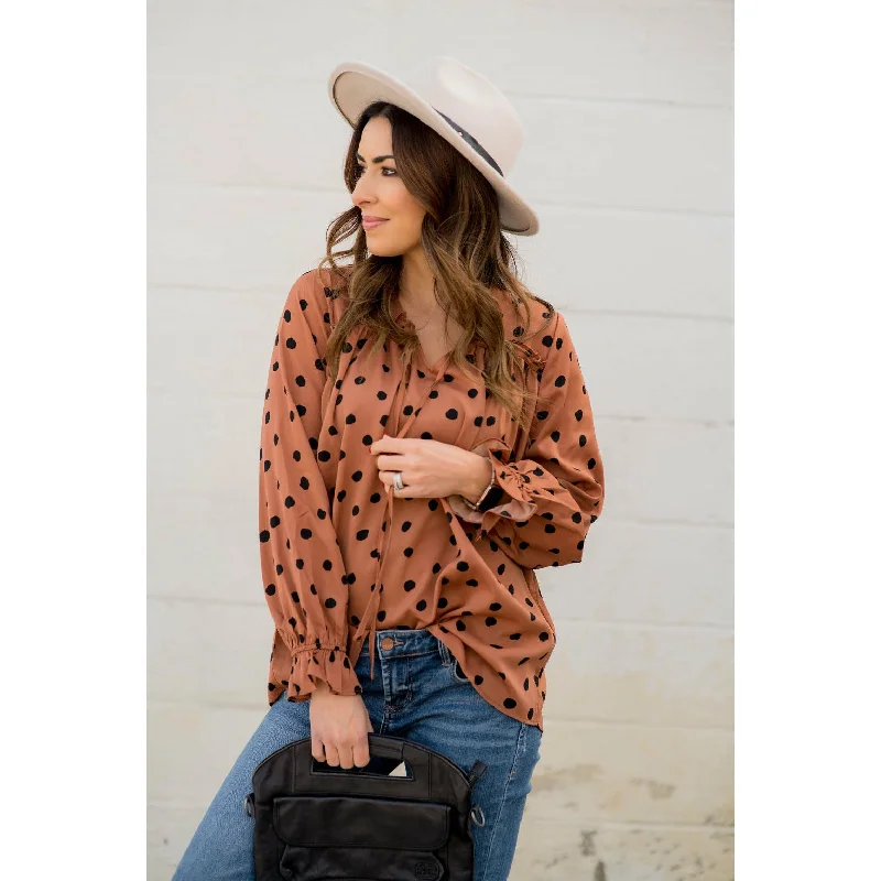 Enjoy Huge Discounts Now!Polka Dot Drawstring Blouse