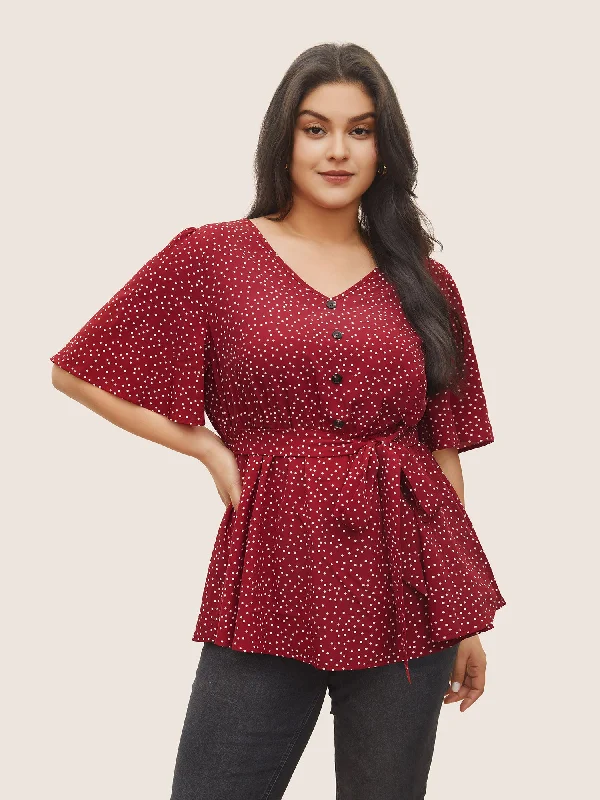 Amazing Prices You Can’t Resist!Polka Dot Ties Button Detail Blouse