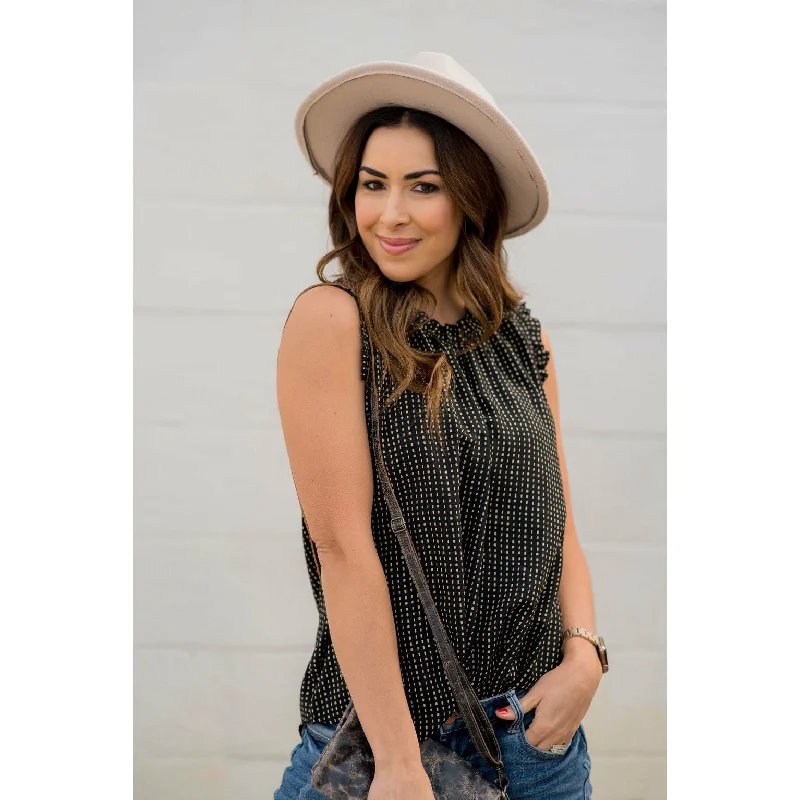 Flash Deals – Act Quickly!Printed Ruffle Sleeve Cinch Neck Tank