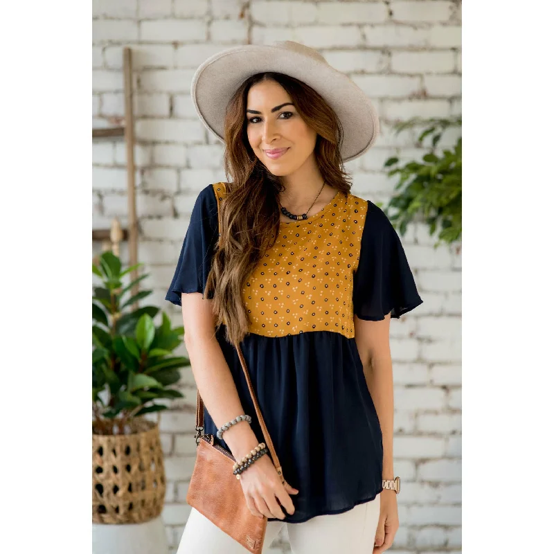 Snag the Best Prices Now!Printed Top Solid Peplum Sleeve Blouse