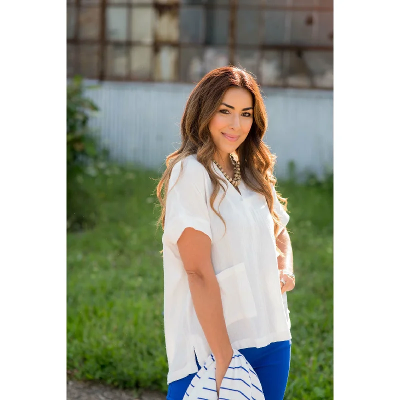 New Discounts Just Dropped!Relaxed Gauze Pocket Blouse