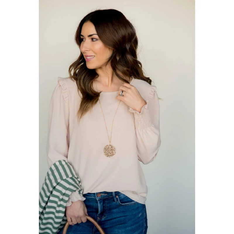 Save More with Every Purchase!Ruffled Shoulder Cinched Wrist Blouse