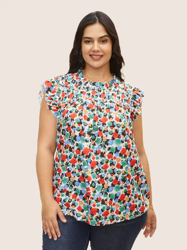 Snag the Best Prices Now!Shell Print Frill Trim Ruffle Cap Sleeve Blouse