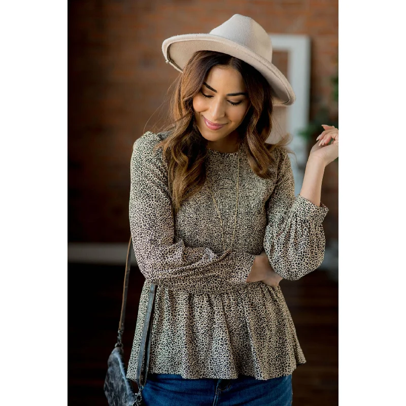 Hurry! While Supplies Last!Smocked Peplum Leopard Blouse