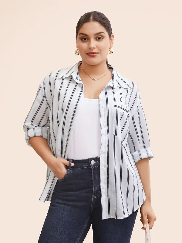Sale Alert – Get Ready to Shop!Shirt Collar Striped Patched Pocket Blouse