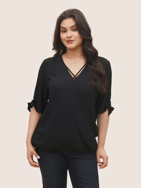 Great Deals, Just for You!Stretchy Woven Bowknot Cut Out Gathered Crisscross Blouse Great Deals, Just for You!Stretchy Woven Bowknot Cut Out Gathered Crisscross Blouse