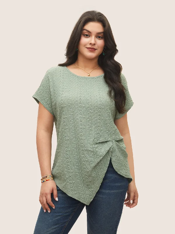 Only a Few Left – Order Now!Solid Broderie Anglaise Gathered Dolman Sleeve T-shirt