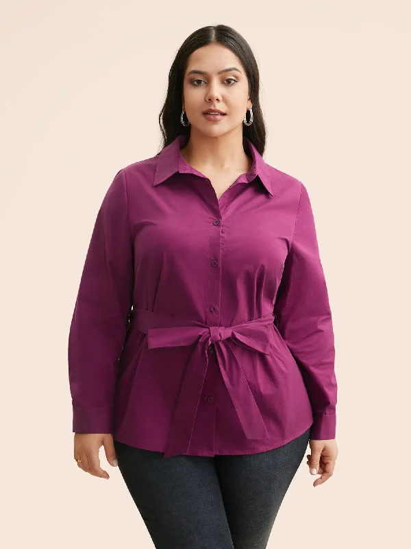 Every Deal is a Steal!Solid Shirt Collar Tie Knot Shirt