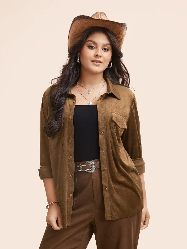 Instant Savings Await!Stretchy Suede Pockets Slim-Fit Blouse