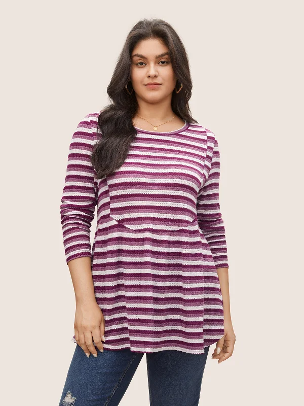Huge Price Cuts Await!Striped Waffle Knit Crew Neck T-shirt