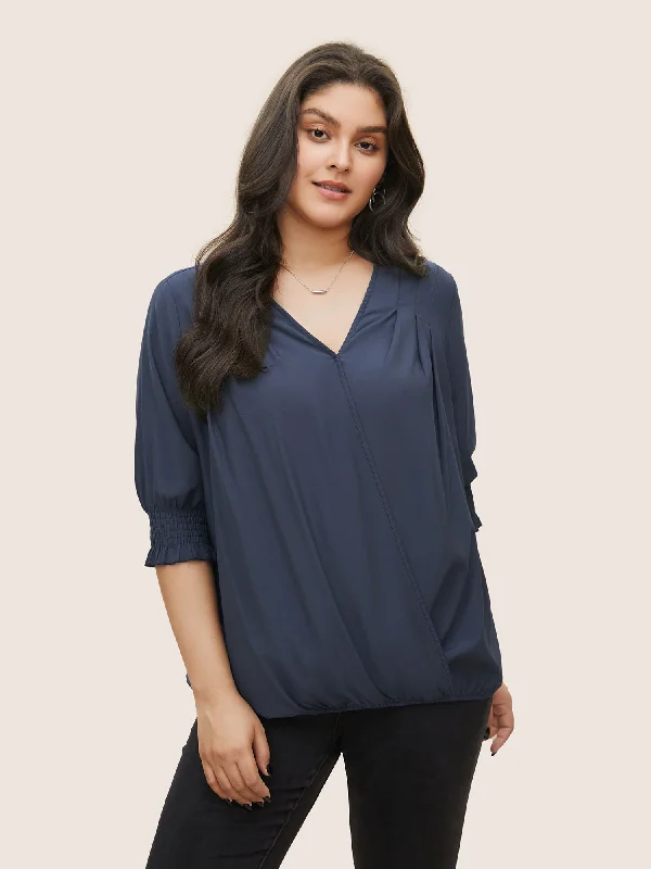 Special Offer – Act Fast!Surplice Neck Shirred Sleeve Pleated Blouse