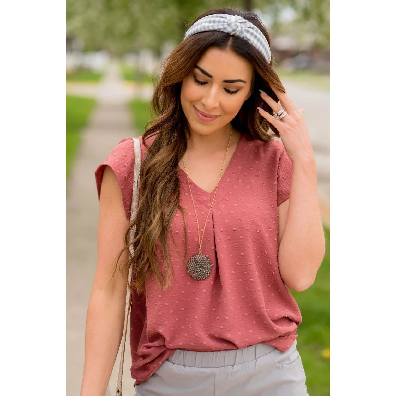 Huge Price Cuts Await!Swiss Dot V-Neck Blouse