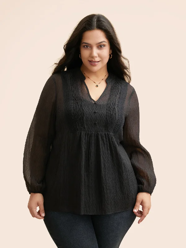 Everything Must Go!Textured Lace Panel Pleated Blouse