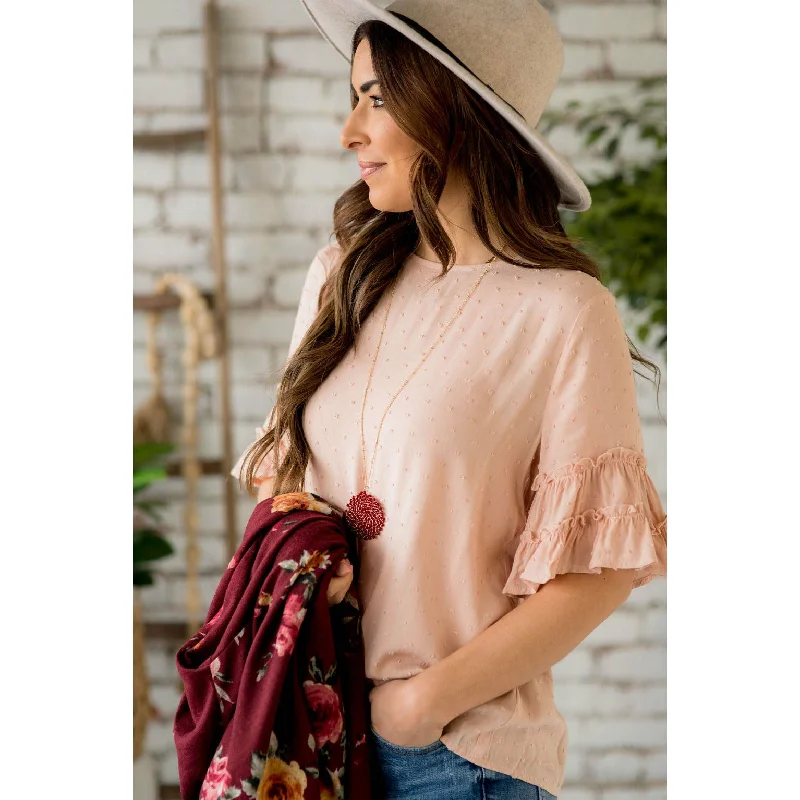 One Click Away from Big Savings!Textured Ruffled 3/4 Sleeve Blouse