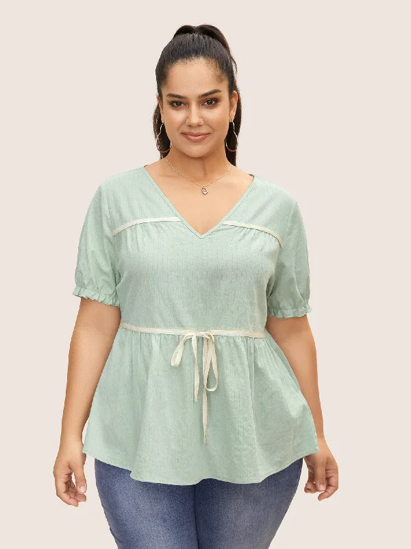 Biggest Sale of the Season!Textured Tie Knot Lantern Sleeve Blouse