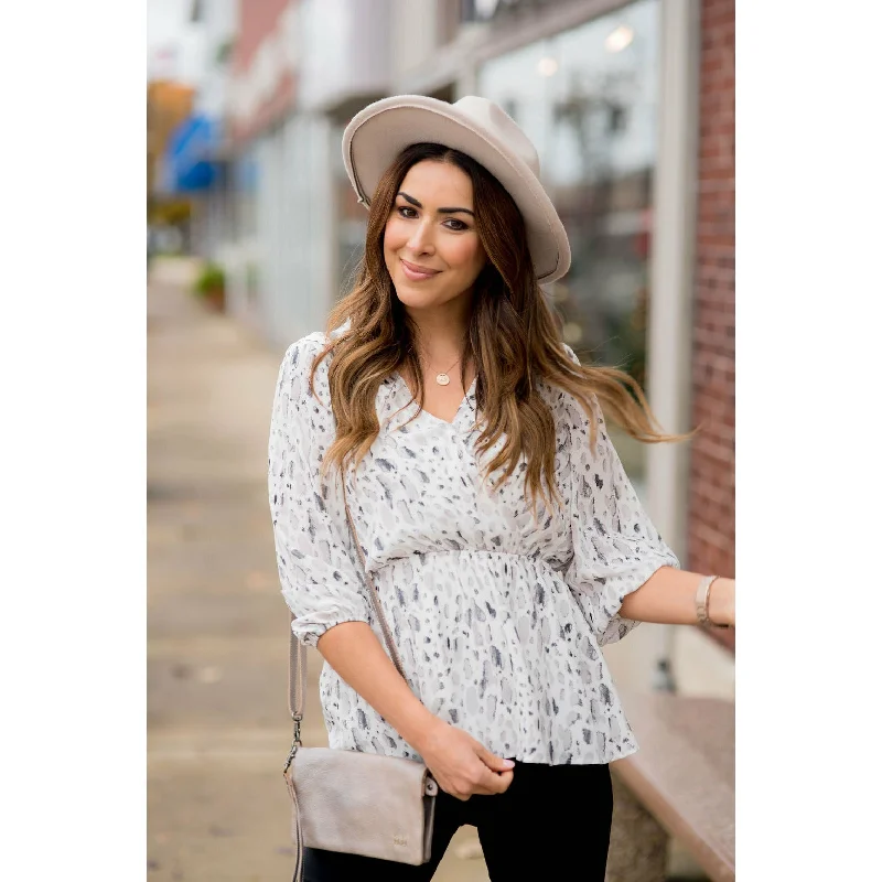 Save Money, Shop Happy!Watercolored Marble Wrapped 3/4 Blouse