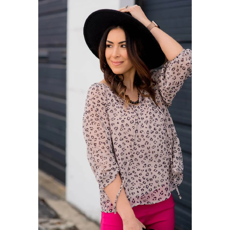 Great Deals, Just for You!Cheetah Sheer Tie Blouse