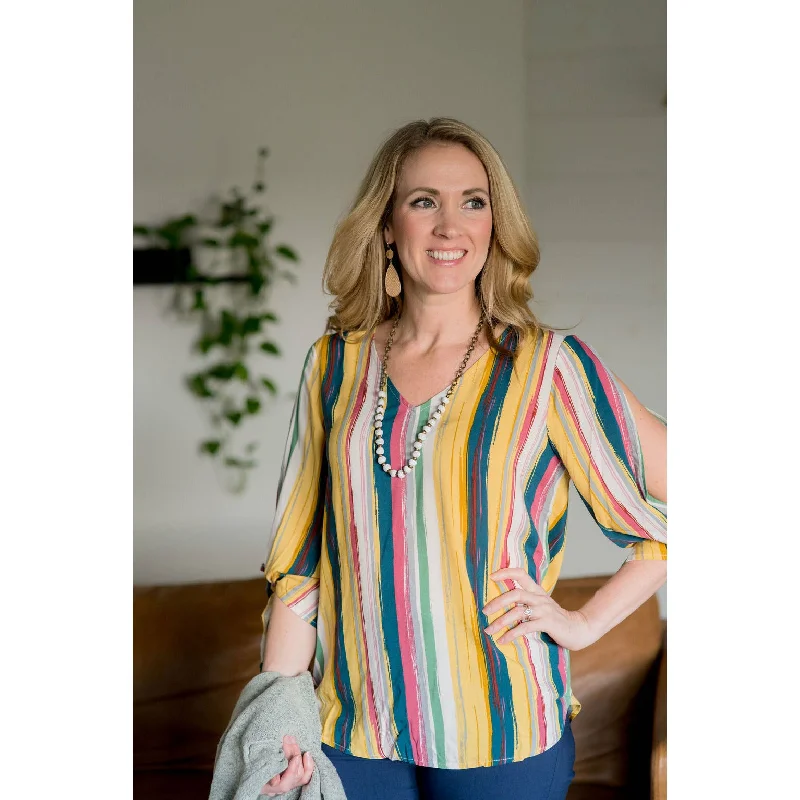Exclusive Savings This Week!Colorful Slit Sleeve Blouse