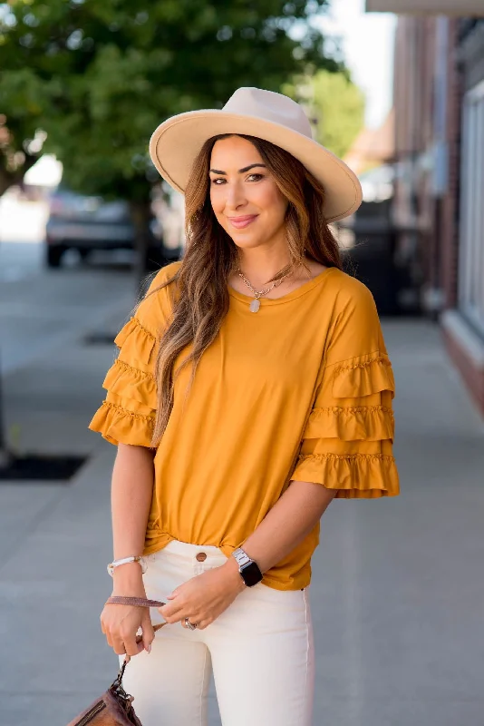 One Click Away from Big Savings!Half Sleeve Ruffle Down Tee