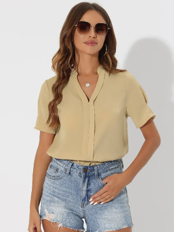 Exclusive Deals Just for You!Dressy Casual V Neck Short Sleeve Satin Blouse