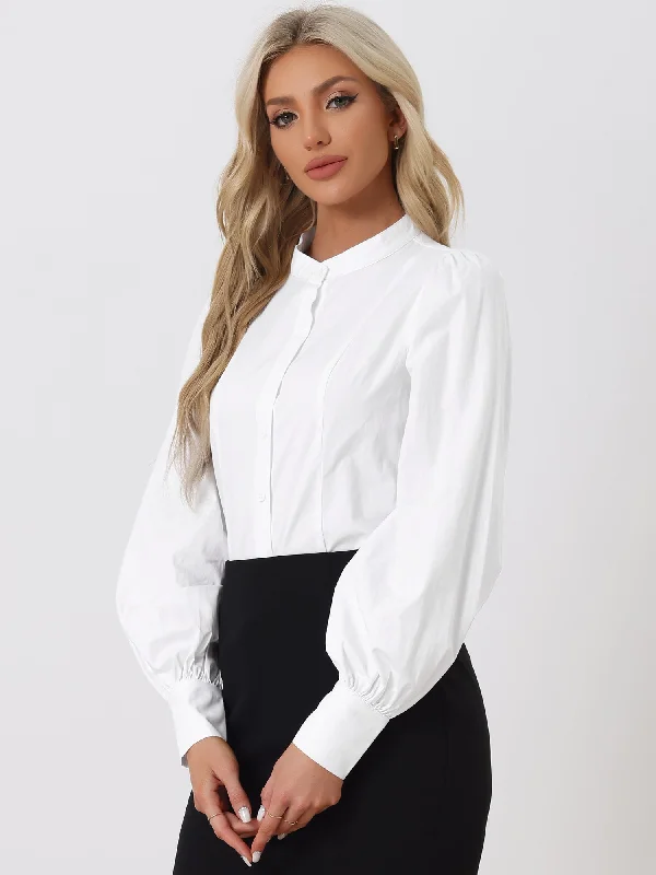 Buy One, Get One Free!Stand Neck Pleated Lantern Long Sleeves Button Down Shirt