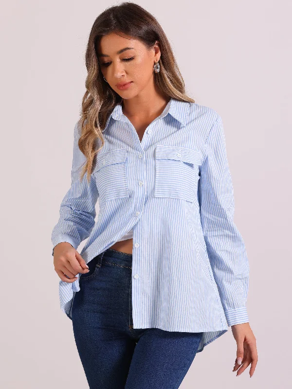 Flash Sale – Act Fast!Striped Long Sleeves Pocketed Button Down Shirt